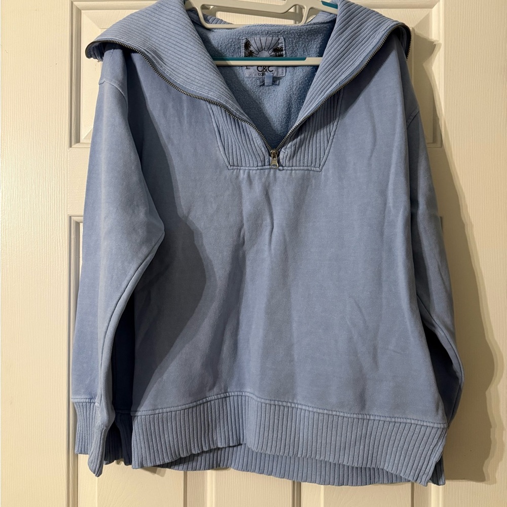 C&C Light Blue Zip-Up Sweater
